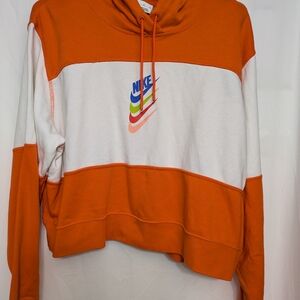 Nike Cropped Hoodie Orange White Multicolor Swoosh XL
